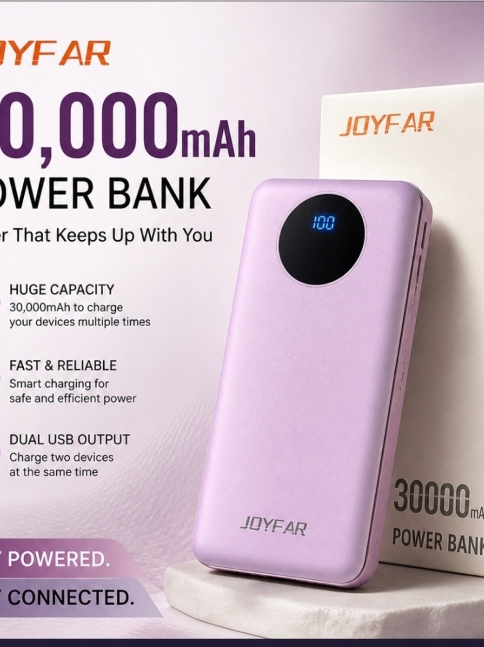 30000mAh Pink Power Bank with Digital Display
